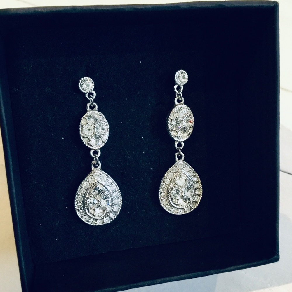 GIVENCHY PAVE WHITE GOLD TEARDROP EARRINGS